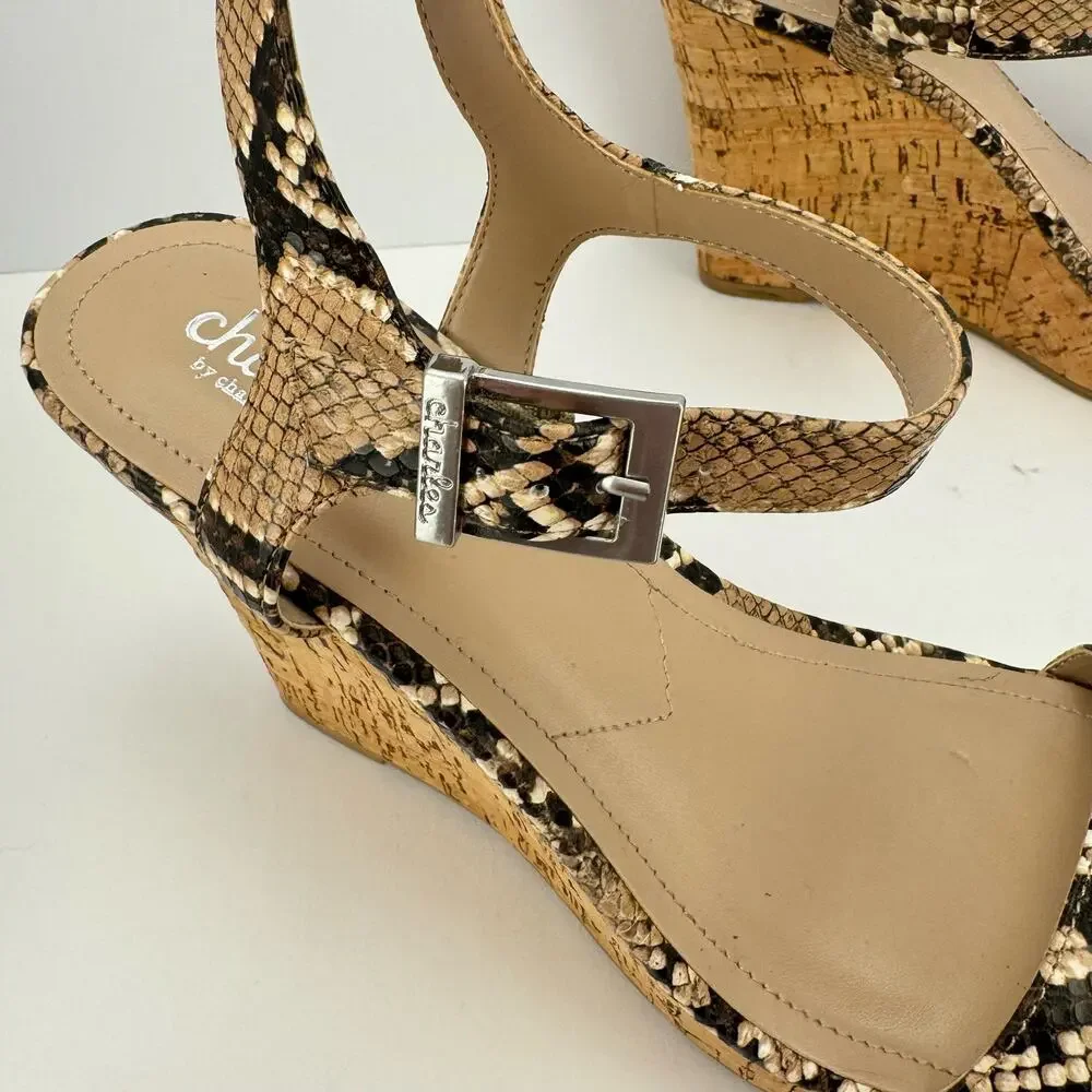 charles by charles david Tan Snake Skin‎ Print Wedge Platform Sandals Sz 11M